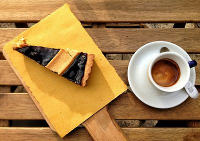 Close-up of coffee cup on wooden table