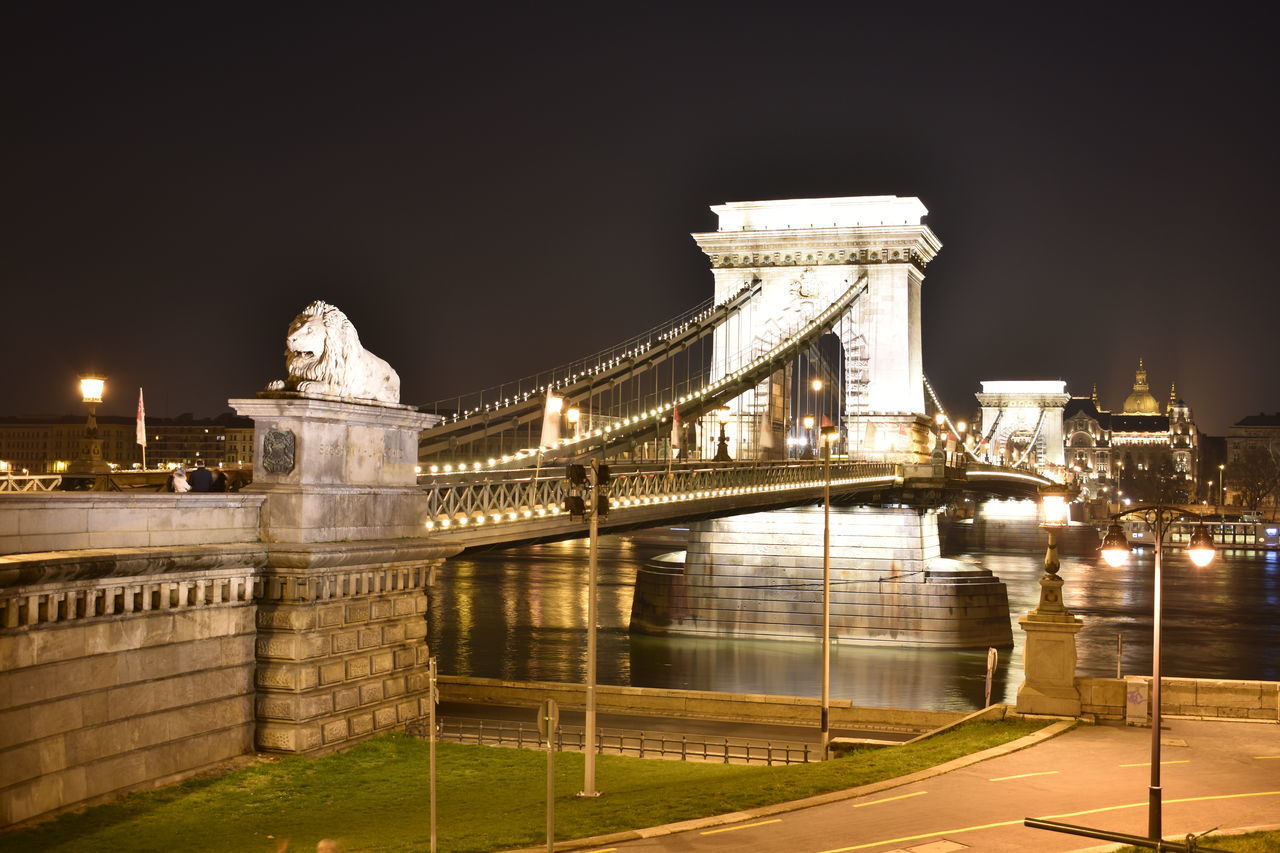 BRIDGE OVER RIVER AT NIGHT