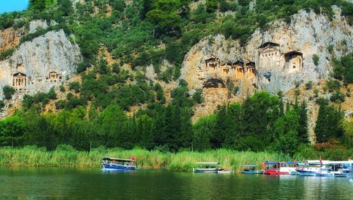 View of boats in river