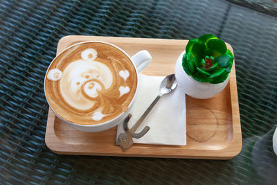 High angle view of coffee on table