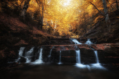 Waterfall in forest during autumn