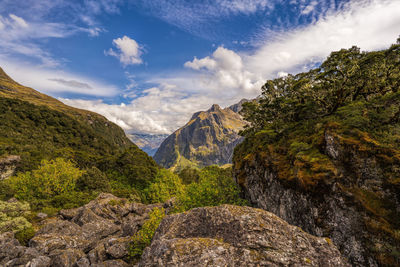 Scenic view of rocky mountains against sky