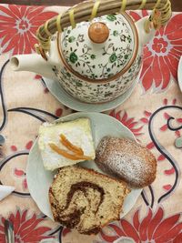 High angle view of breakfast on table