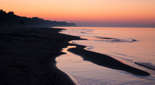 Scenic view of lake ontario against clear sky during sunset