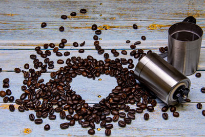 High angle view of coffee beans on table