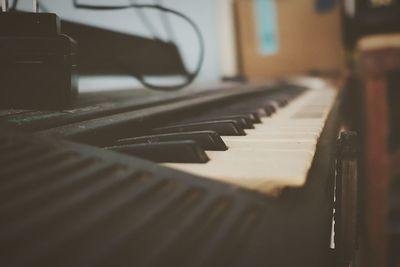 Close-up of piano keys at home