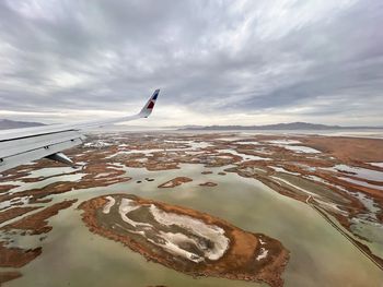 Aerial shot of mudflats in the great salt lake.