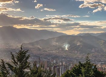 Scenic view of mountains against sky during sunset