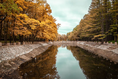 Scenic view of lake against sky during autumn