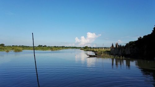 Scenic view of sea against blue sky