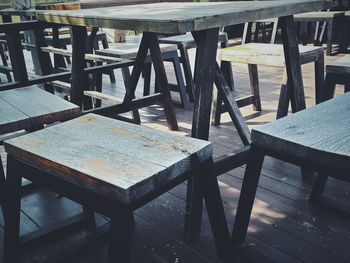 Empty chairs and table in cafe