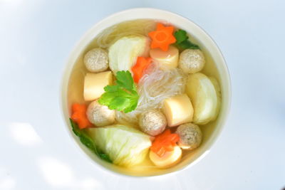 High angle view of food in bowl on table