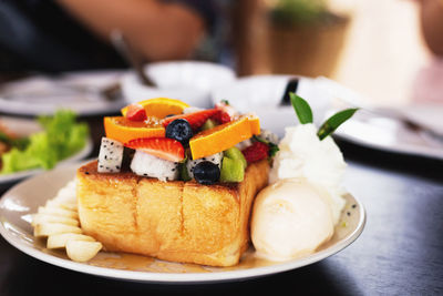 Close-up of dessert in plate on table