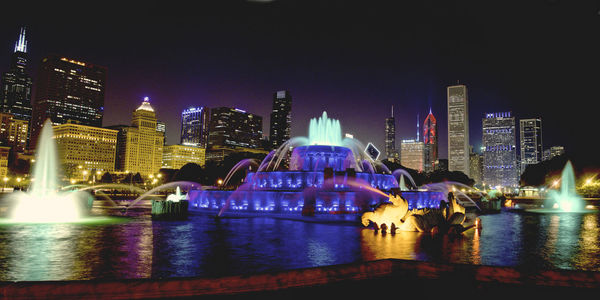 City lit up at night