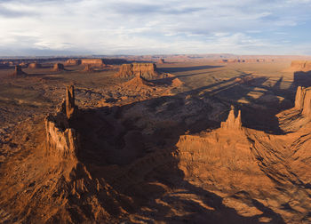 Aerial panoramas of desert landscape of iconic monument valley i