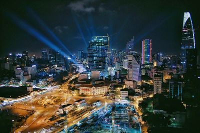 High angle view of city at night