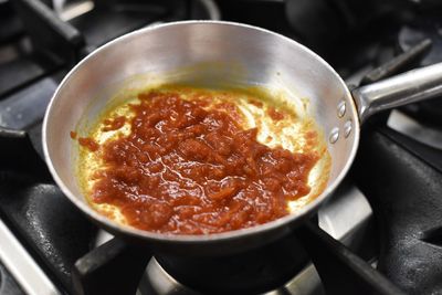 Close-up of soup in pan