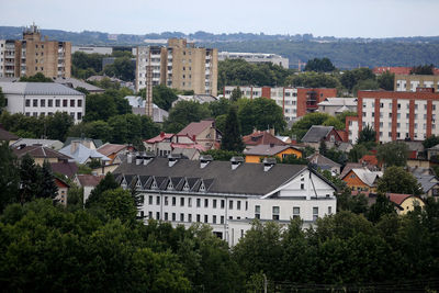 High angle view of townscape against sky