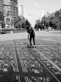 Woman walking on city street