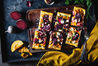 High angle view of fruits on table