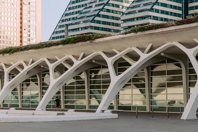 Low angle view of modern building against sky in city