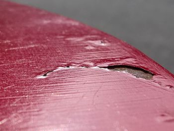 Close-up of red peeling on metallic structure
