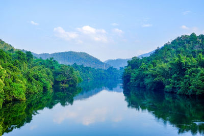 Scenic view of lake amidst trees against sky