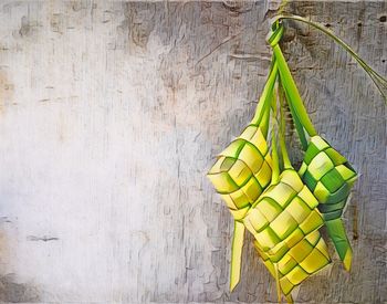 Directly above shot of bananas on table against wall