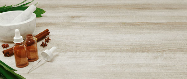 High angle view of drink on table