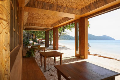 Wooden table in the sea