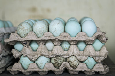 High angle view of eggs in container