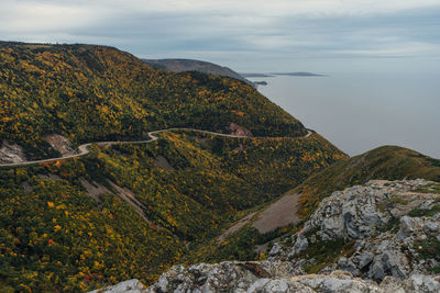 Scenic view of mountains against sky during autumn