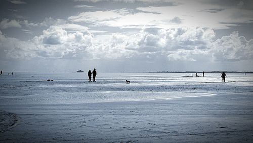 Scenic view of beach against cloudy sky