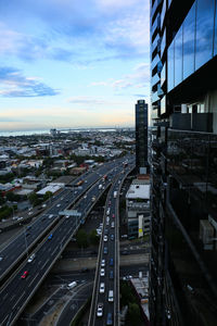 High angle view of traffic on road in city