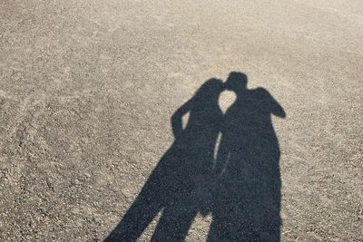 High angle view of couple shadow on street