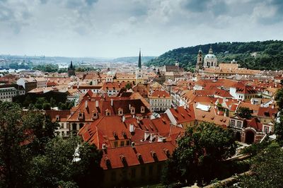 High angle view of townscape against sky