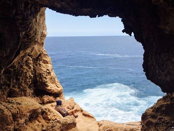 Scenic view of sea against clear sky