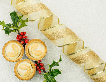 High angle view of breakfast on table