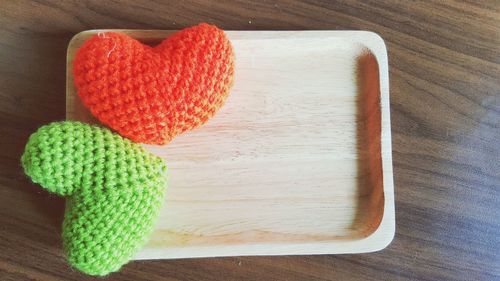 High angle view of heart shape on table