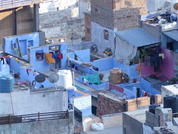 High angle view of buildings in city