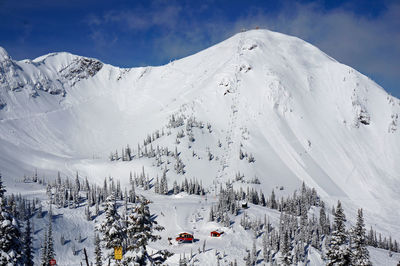 Snow covered landscape against sky