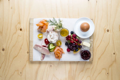 High angle view of breakfast on table