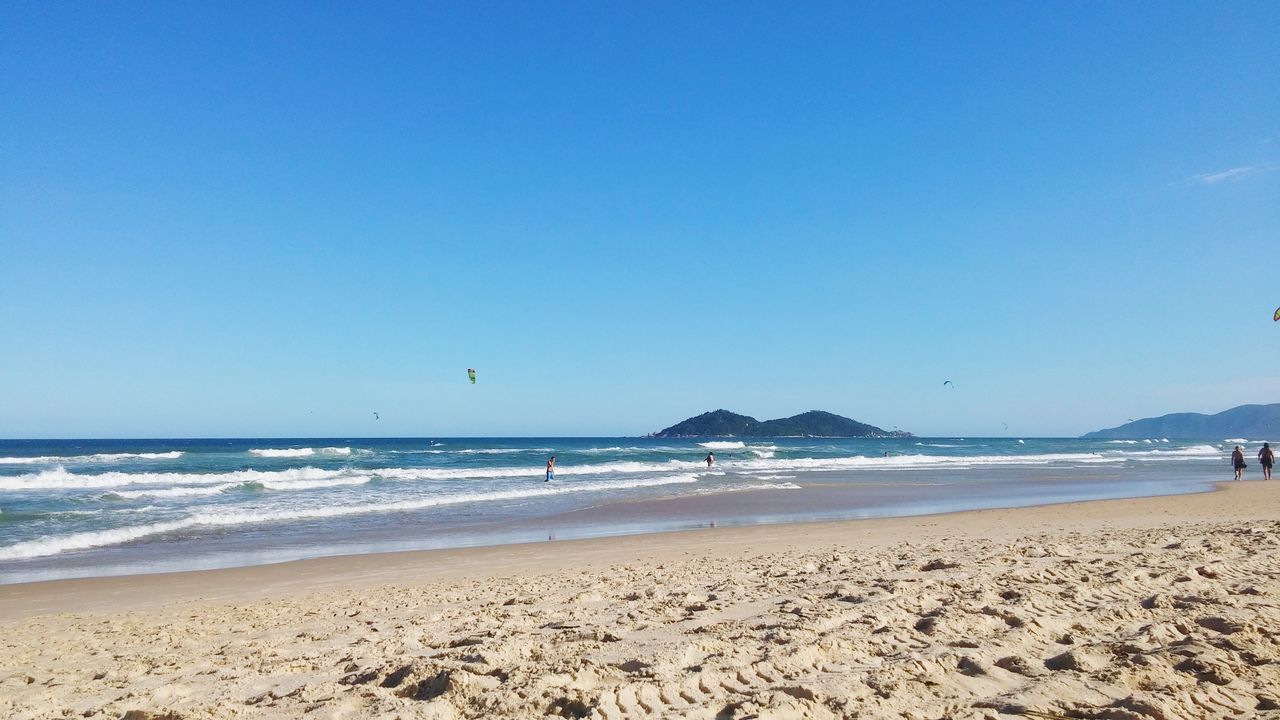 beach, sea, sand, shore, water, clear sky, horizon over water, copy space, tranquil scene, scenics, tranquility, beauty in nature, blue, nature, wave, coastline, idyllic, surf, incidental people, remote