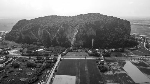 High angle view of road by sea against sky