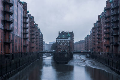 Hamburg speicherstadt seen from the poggenmühlen bridge, germany.