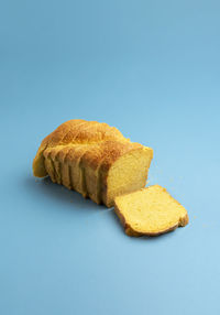 Close-up of bread against blue background