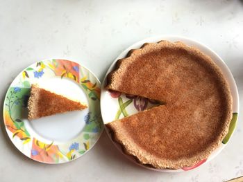 High angle view of breakfast served on table