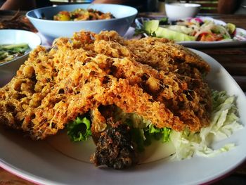 High angle view of meal served in plate