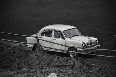 High angle view of car on road