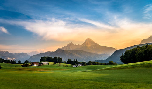 Scenic view of landscape against sky during sunset